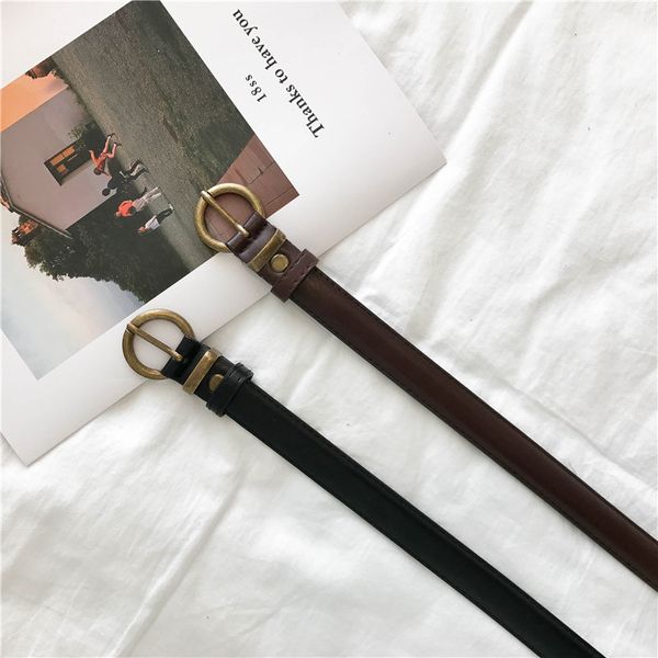 

old retro leather belt womens simple wild korean version-style black-fashion personality small belts mens fine, Black;brown