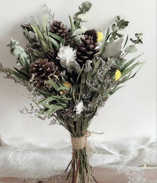 Acheter 2019 Country Style Eucalyptus Pin Cone Bouquets De Mariage