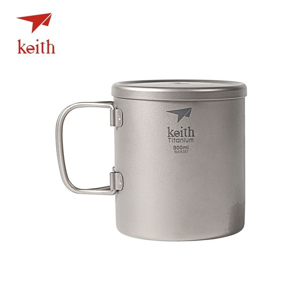 

keith double wall titanium insulated mug with titanium lid water mugs folding handle outdoor camping travel tableware utensils