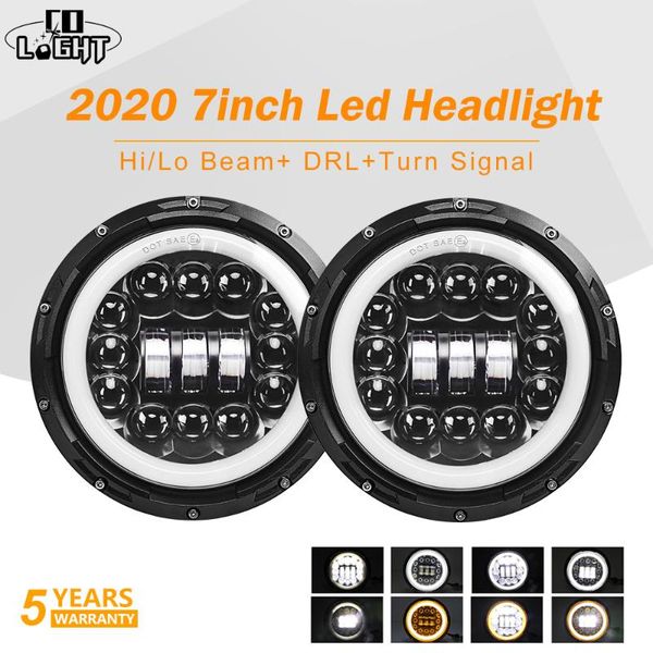 

co light 2020 new 7" led headlamp halo 180w turn signal hi/low angle eyes drl led headlight for lada niva urban off road 12v 24v