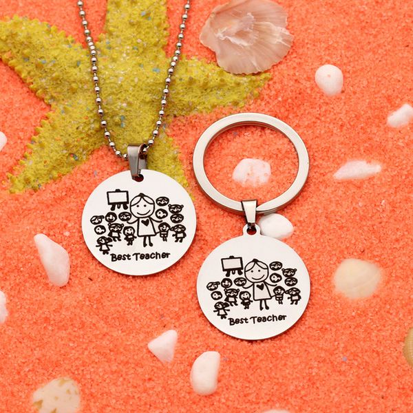 

teacher in the world hands in hand pendant necklace keychain teacher's day jewelry gifts, Silver