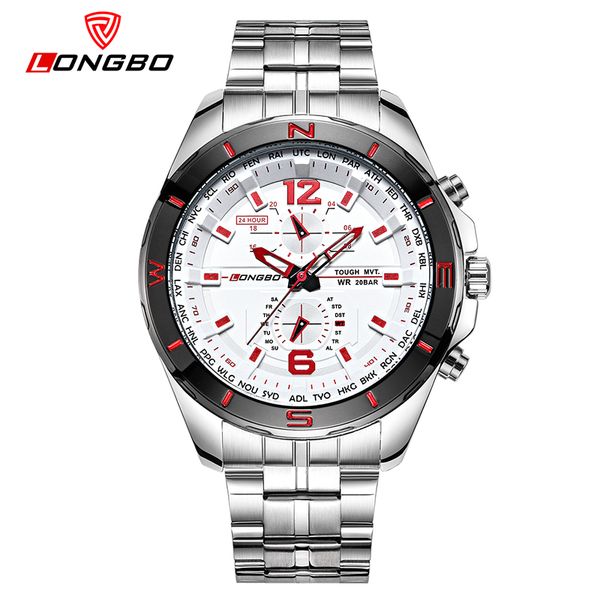 

2020 luxury longbo military men stainless steel band sports quartz watches dial clock for men dynamic dial watch 80249, Slivery;brown