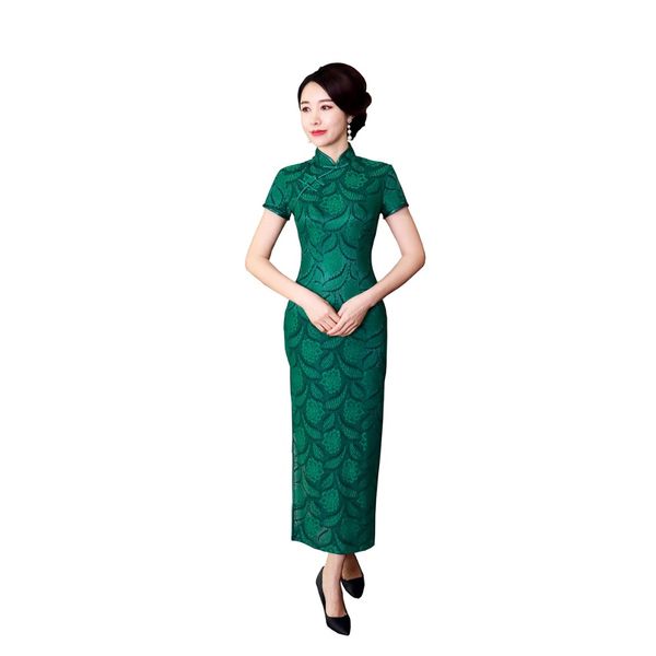 

shanghai story китайский стиль платье длинное cheongsam qipao платье кружева китайский с коротким рукавом cheongsam для женщин 4 стиль, Black;gray