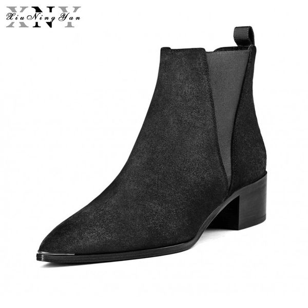 

xiuningyan genuine leather women ankle boots for boots pointed toe winter shoes woman bootie botas femininas size 34-43, Black