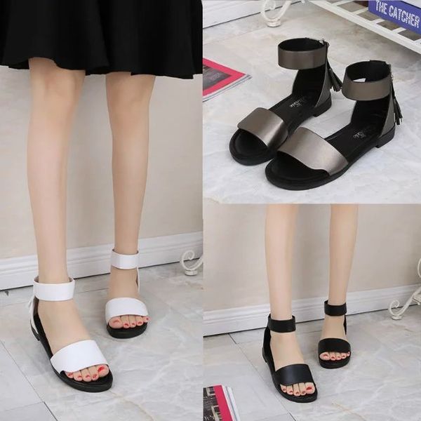 

2019 spring new style solid color anti-slip flat korean-style women's sandals fashion a- line tassels small sandals, Black