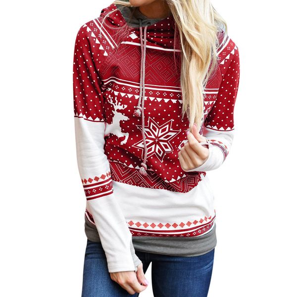 

christmas strappy hoodies sweatshirts women elk snowflake print hooded sweatshirt pullover ladies hoodies moletom feminino #b, Black
