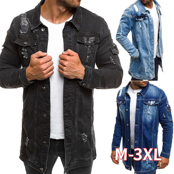 

men cowboy coat autumn style beggar hole denim jacket loose thin sleeve cowboy jacket xxxl, Black;brown