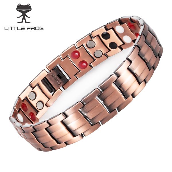

little frog drop shipping vintage copper magnetic bracelet for man 2 row 4 in 1 elements healthy healing therapy energy bangles, Golden;silver
