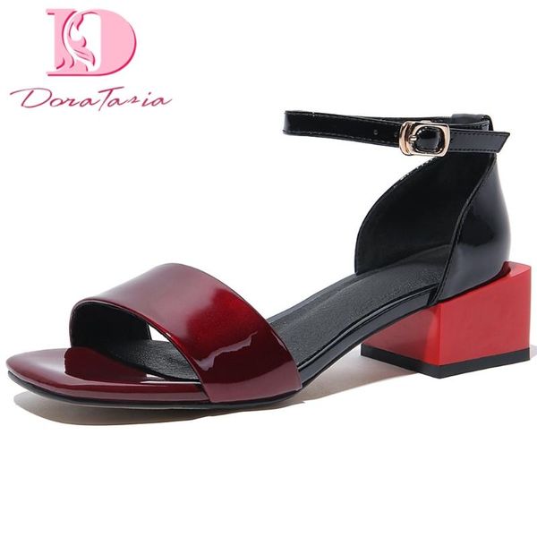 

doratasia 2020 dorpship elegant square heels genuine leather cow skin summer women's shoes sandals, Black