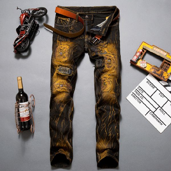 

men large size clothing hip hop sweatpants skinny motorcycle denim pants zipper designer black jeans mens casual men jeans pants, Blue