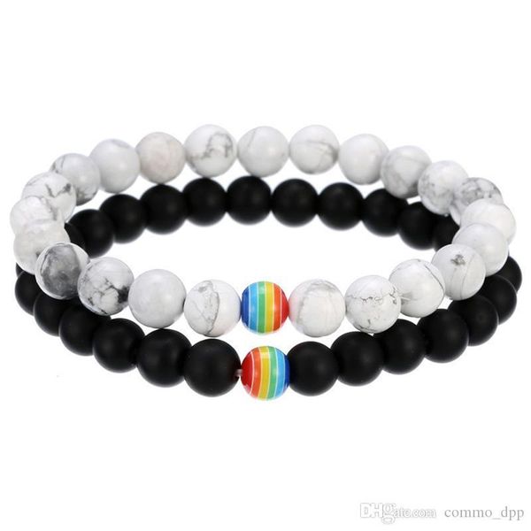 

rainbow flag sign distance lgbt pride couple bracelet for women men gay lesbian black white beads chains charm bangle fashion jewelry