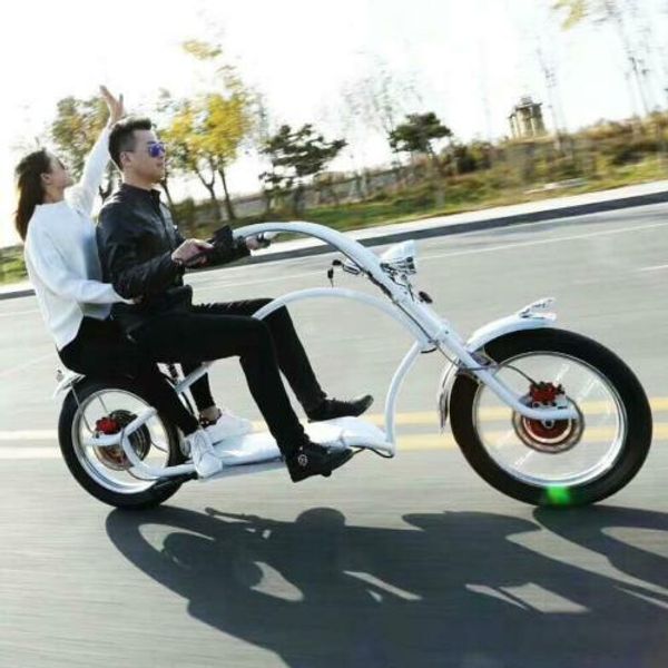 

secutronic 60v/1000w two seater electric chopper bicycle ebike scooter w/ bag, Silver;blue