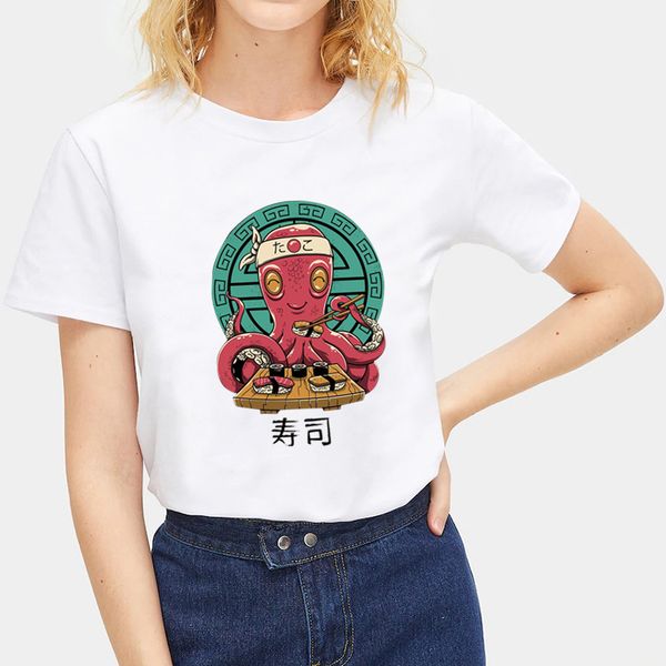 

focal20 уличная одежда женщины японский суши рамэн печати футболка мода белый повседневная футболки лето с коротким рукавом тройники топ, White