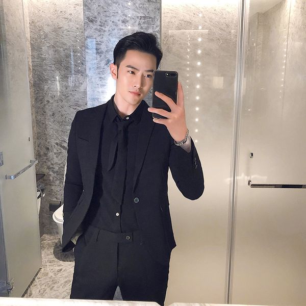 

three piece british shirt suit suit bridegroom man hairdresser, White;black