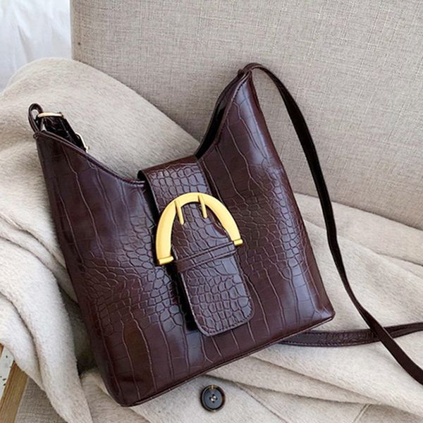 

mododiino vintage women bag pu leather bucket bags stone pattern shoulder bag solid color crossbody messenger dnv1343