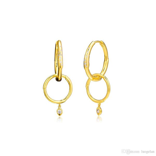 

2019 spring earrings 925 sterling silver flower shank hoop earrings for women european style jewelry original fashion, Golden;silver