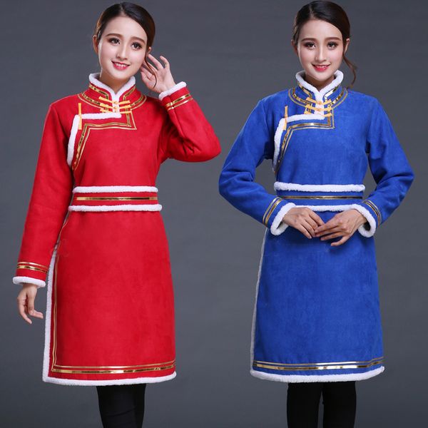 

woman asian national dress mongolia gown tang suit cosplay fancy costume winter chinese ethnic clothing elegant robes outfits, Red