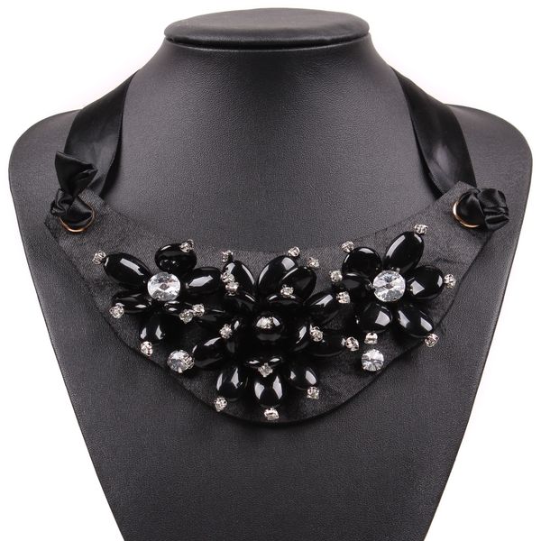 

2019 новый дизайн моды черный веревка цепи цветок форма коренастый заявление ожерелье колье воротник для женщин рождественские украшения, Golden;silver