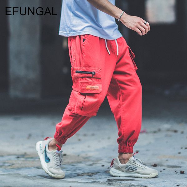 

track pants men pockets fashion harajuku streetwear 2019 spring baggy style hip hop joggers male harem sportswear fd94, Black