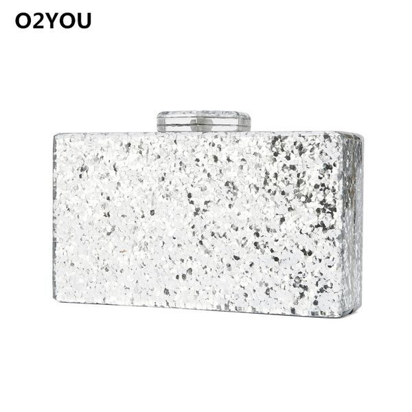 

women handbags wedding clutches ladies party purse acrylic messenger bags silver glitter acrylic box clutch bag