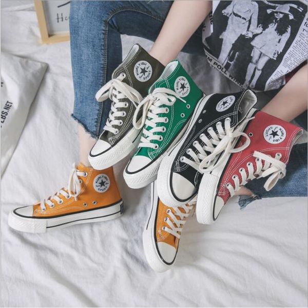

2020 drop shipping brand new 9 colors all size 35-46 high sports stars low classic canvas shoe sneakers men's women's casual shoes, Black