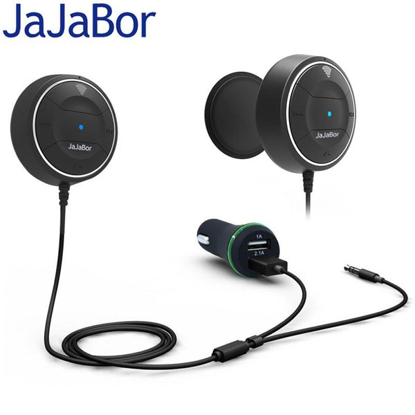 

jajabor bluetooth car kit handswith nfc function built-in microphone 3.5mm aux audio music reciever dual usb car charger