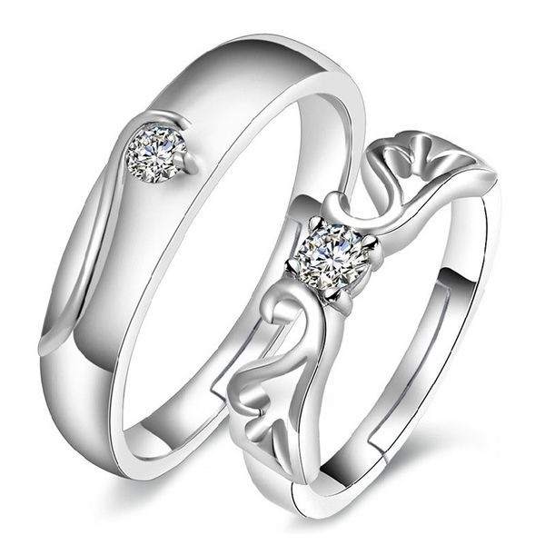 

anenjery fashion angel wings cz stone wedding engagement rings 925 sterling silver opening ring jewelry for couple s-r16, Slivery;golden