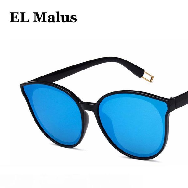 

el malus] new fashion cat eye big frame brand designer sunglasses women reflective lens blue pink mirror sun glasses female sg042, White;black