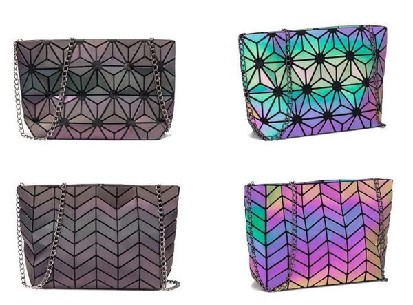 

new women shoulder bag luminous sac fashion geometry messenger bags plain folding crossbody bags clutch bolso