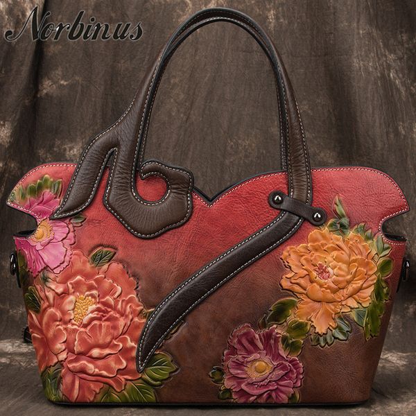 

norbinus handmade embossing retro luxury handbags women bags designer 2019 new genuine leather shoulder crossbody bags bolsas