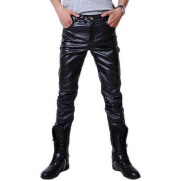 

spring and autumn new fashion personality leather pants training multi-color thin section men's motorcycle pu pants, Black