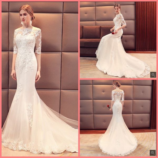 

robe de soiree mermaid white lace appliques beaded wedding dress off the shoulder half sleeve fashion wedding gowns bride dresses
