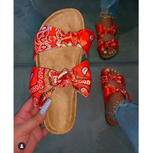 

slippers summer women's fashion double butterfly-knot satin female sandals flat open toes outddor beach pluse size shoes, Black