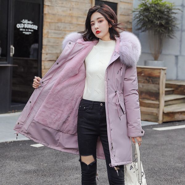 

2019 new arrival fashion women winter jacket fur lining warm thicken ladies winter long coat parkas womens jackets plus size#j30, Black