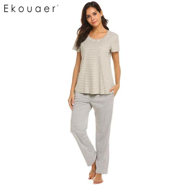 

ekouaer pajamas set women maternity breastfeeding sleepwear sets stripes sleepwear homewear suits female casual pajama, Blue;gray