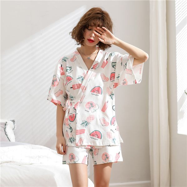

ladies pajamas cotton short sleeve summer kimono, Blue;gray