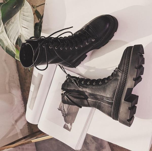 

women shoes woman boots mid-calf boots fashion black platform 2019 new autumn winter warm velvet x59