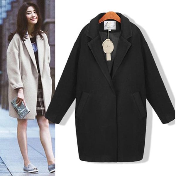 

2019 cocoon coat women coats female overcoat female spring autumn slim blend alpaca woolen coat woolen outerwear casaco winter, Black