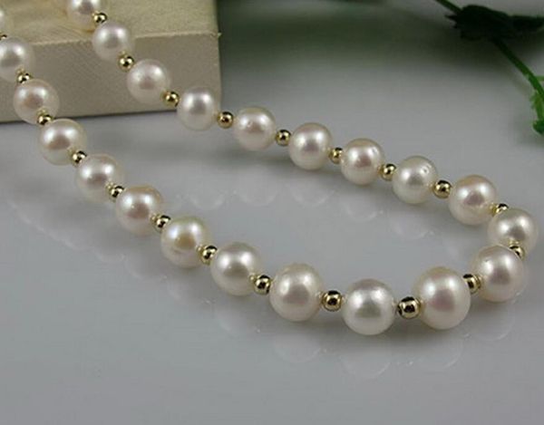 

fine pearls jewelry immaculate natural 7-8mm round white pearl necklace long 18inches, Silver