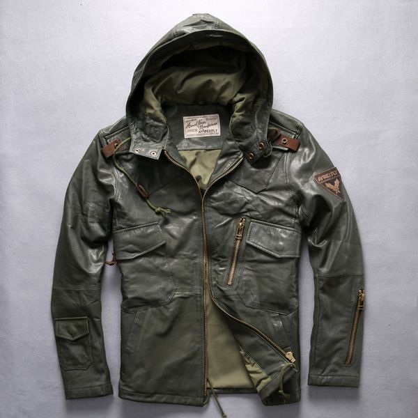 

avirexfly 2020 long hooded leather jacket men flight jacket brown genuine cowskin slim fit casual russian leather coats m-xxxl, Black