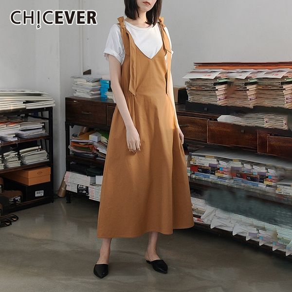 

chicever summer vintage solid ribbon spaghetti strap women dress v neck sleeveless high waits pockets a-line slim dresses 2019, Black;gray