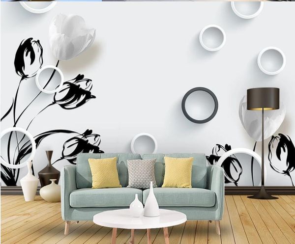 belas paisagens wallpapers tulipa preto e branco pintura de parede de fundo minimalista moderna