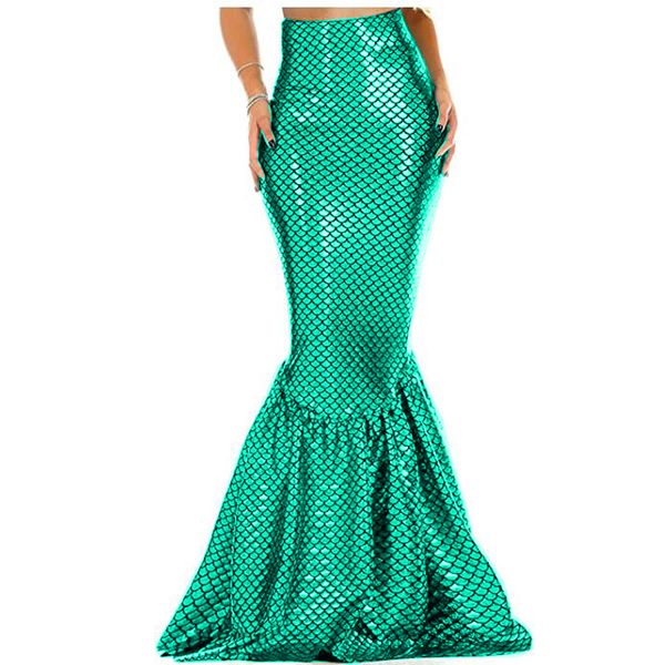 15 cores elegante chão comprimento peixe escamas brilhantes saia mulheres sereia princesa cosplay traje sexy bodycon fishtail long skirt