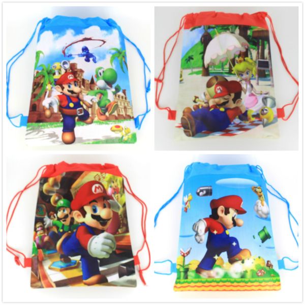 

20pcs super mario theme non-woven fabrics drawstring backpack for kids birthday party favor gift bag 34*27cm