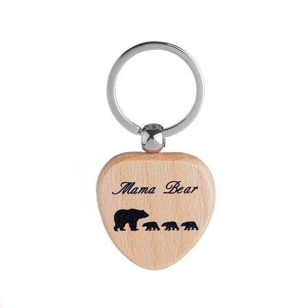 

12pc wholesale gift for family three baby wood heart animals mama bear keyring keychain mommy mother mom children kids key ring, Silver