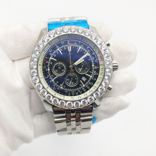 

Luxury Brand Mens Watch 1884 Big Diamond Bezel Quartz Movement Chronograph Men Watches Stainless Steel Male Wristwatch