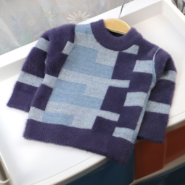 

ba soft childrenswear korean-style autumn and winter kids' sweater new style boy's mixed colors pullover plaid western style, Blue