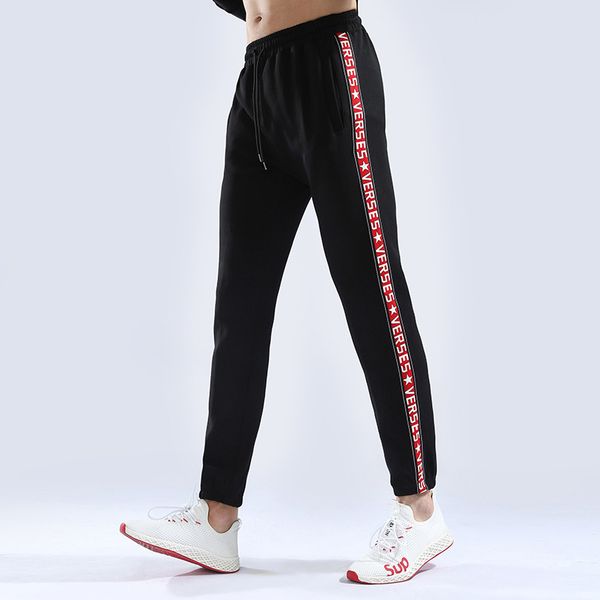 

осень хлопок jogger брюки мужчины повседневная фитнес sweatpants бегуны running обучения брюки спортивные брюки тонкий stretch track, Black