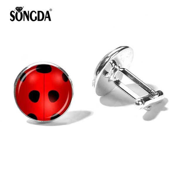 

songda magical fashion cufflinks cat dog footprints lady bug anime art picture glass cabochon cuff links button jewelry, Silver;golden