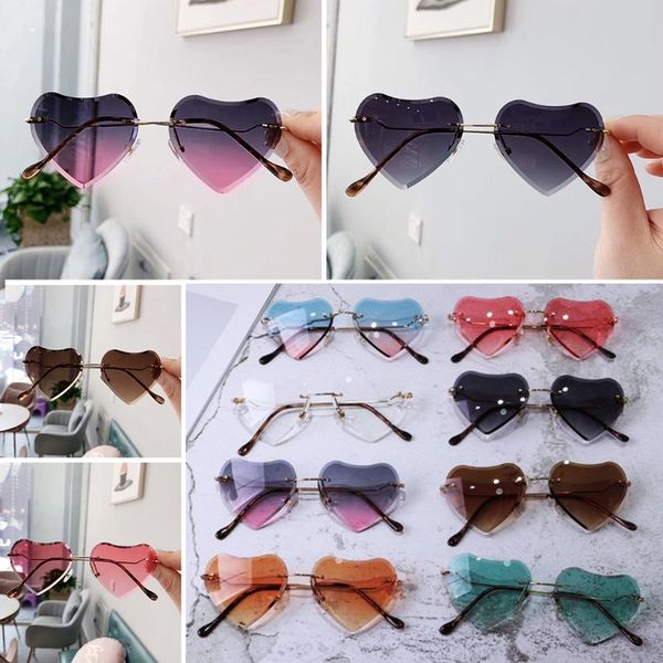 

2019 new kids rimless sunglasses girls baby love heart shape sun glasses shades, White;black